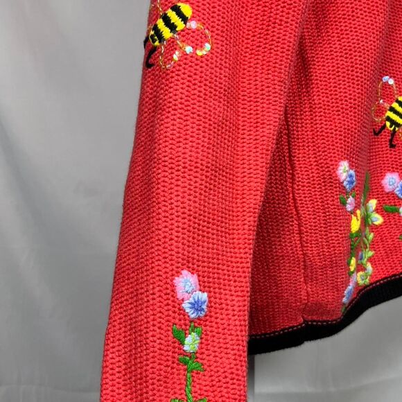 Vintage The Quacker Factory Embroidered Bee & Floral Cardigan (Size M) - Picture 5 of 7